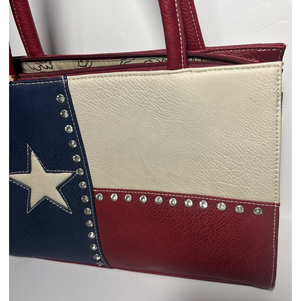 Texas Flag Tote Bag Rhinestone Embellished Red White Blue Shoulder Bag - Picture 2 of 16